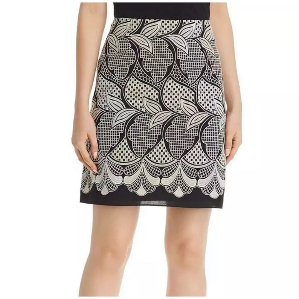 LE GALI Daniellah Black & White Embroidered A-Line Skirt